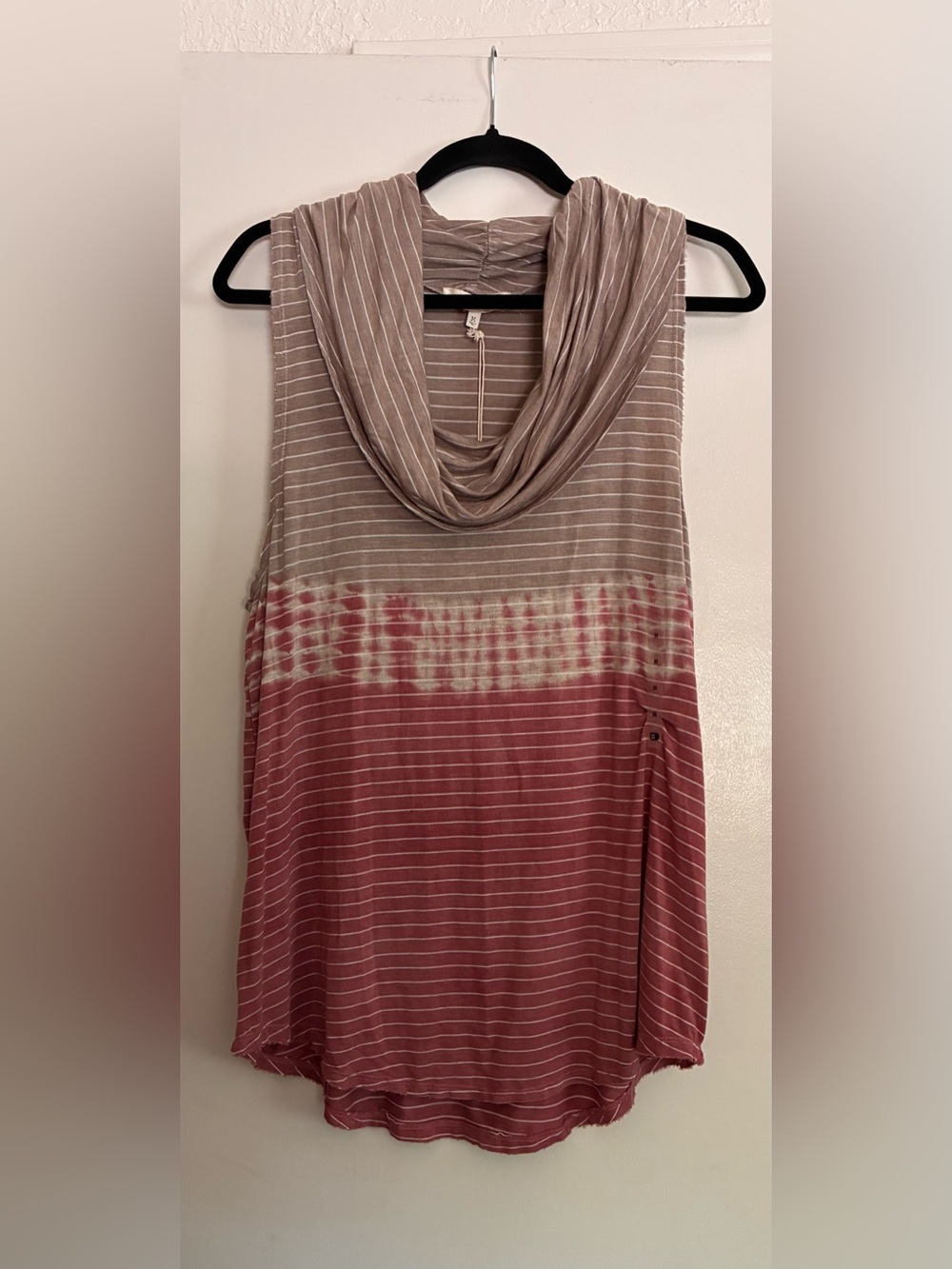 Gilded Intent Taupe and Dusty Rose Striped Cowl Neck Tank